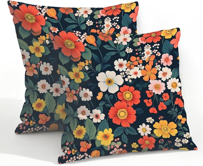 22x22 Inch Outdoor Pillow Covers Set of 2 Waterproof Throw Pillow Covers Decorative Couch Cushion Covers Art Flowers Leaves Square Pillowcases Protectors for Patio Garden Sofa