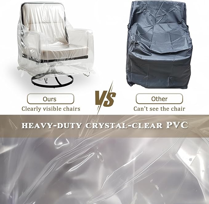 Outdoor Waterproof Swivel Lounge Chair Cover – Heavy-Duty Transparent PVC Protection (1-Pack, 30” W x 34” D x 38” H) for Pet Families Outdoor Furniture