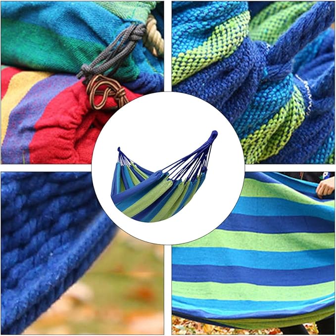 Angoily Double Thick Canvas Hammock for Adults, Outdoor Travel and Camping Swing with 150x190cm Size, Blue Portable Garden Hammock with Storage Bag and Hanging Ropes