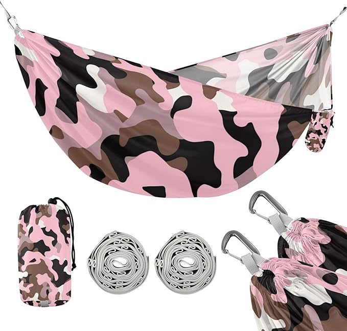 Camouflage Pink Brown 330lb Capacity Camping Hammock with Tree Straps Fabric Hammock for Outside Beach Patio Garden hamacas para adultos 2 Personas