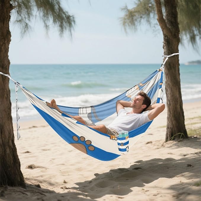 Blue White Striped Cat Paw 330lb Capacity Camping Hammock with Hanging Rope Portable Hammock for Outside Camping Essentials Silla hamacas para adultos
