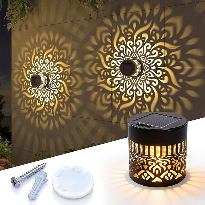 Decorative Solar Mandala Lights, 2026 New Mandala Solar Lights Outdoor, Mandala Theme Waterproof Fence Light, Shadow Projection Landscape Lighting for Backyard,Patio,Walkway,Lawn,Porch Decor (#B,1)