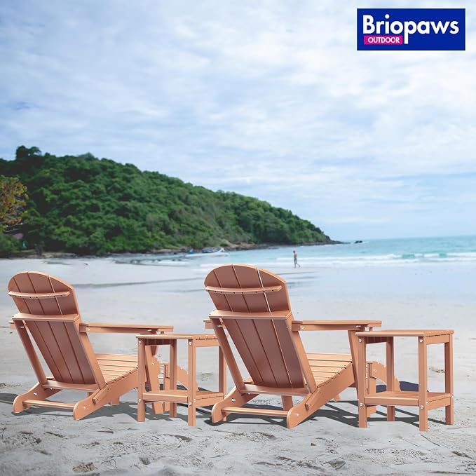 BRIOPAWS Outdoor-Side-Tables | Set of 2 | Small | HDPE Plastic | Patio End-Table | 2-Shelf Adirondack Outside Tables | All Weather | for Poolside Front Porch Indoor Living Room | 14" x 13" | Teak