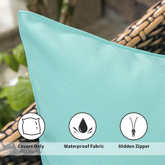 MIULEE Decorative Outdoor Waterproof Pillow Covers 16x16 Light Green | Decorative Patio Furniture,Pack of 2,Accent Square Soild Throw Pillow Covers,Summer Garden Tent Couch Sofa
