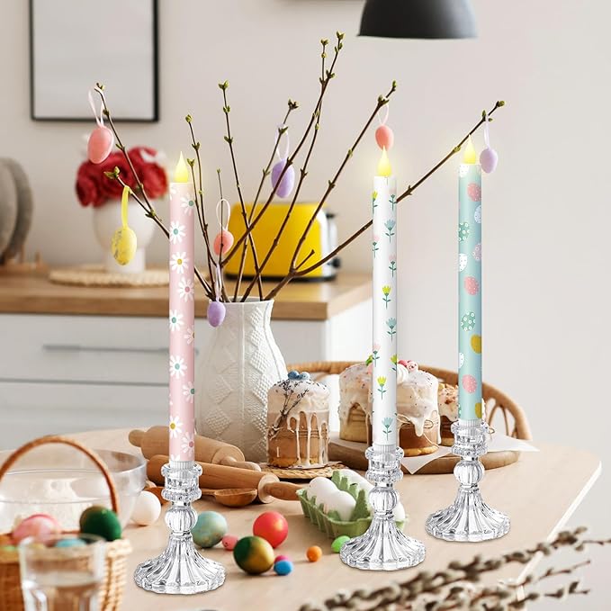 Honoson 6 Pcs Easter Flameless Taper Candles 10.6 Inch Colorful Candles Battery Operated LED Candlesticks for Easter Centerpieces Dinner Table Home Party Decor
