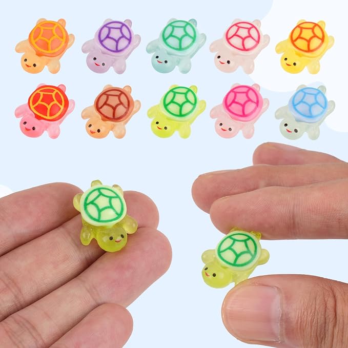 100pcs Luminous Mini Resin Turtles, Glow in the Dark Tiny Sea Turtle Animals to Hide Miniature Figures Small Plastic Ocean Animal for Fairy Garden Micro Landscaping Dollhouse Home Decor Crafts