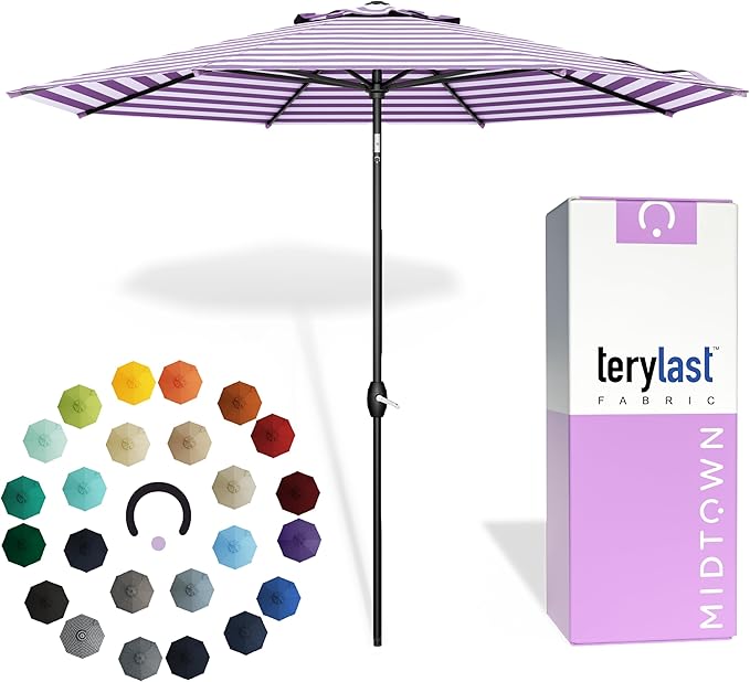 The Lean Patio Umbrella (Terylast Fabric - Midtown Stripes, 10 Foot)