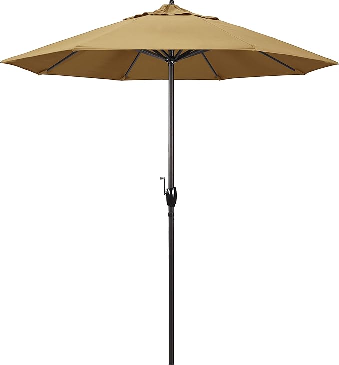 California Umbrella 7.5' Round Sunbrella Aluminum Outdoor Deck, Pool or Patio Umbrella, Crank Lift, Auto Tilt, Bronze Pole, Wheat