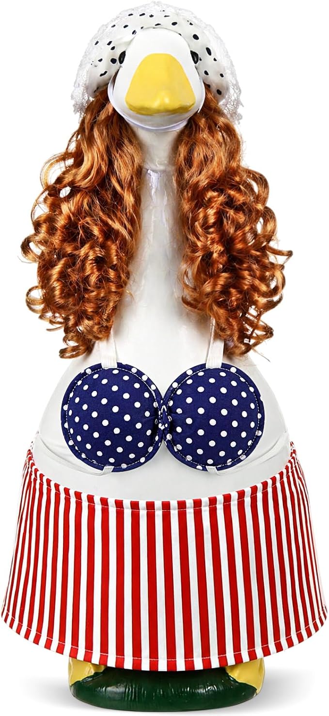 4th of July Porch Goose Outfit, American Flag Goose Dress, 250th Anniversary Patriotic Bikini Clothes, Red White Blue Costume for 23" Gooses Statue Decoration Patio Yard Lawn Outdoor Decor