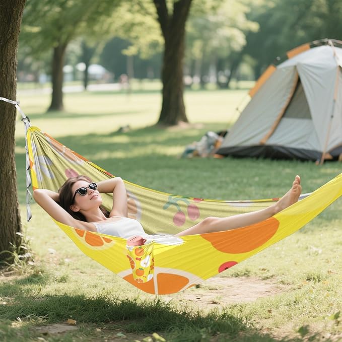 Berry Orange Pear Flower Texture Yellow 330lb Capacity Hammocks for Camping with Tree Straps Portable Hammock for Outside Beach Patio Garden amacas para patios con Base de adultos