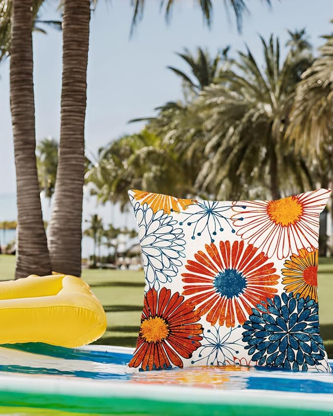 Jartinle Navy Blue Dahlia Flower Outdoor Waterproof Throw Pillow Covers Set of 2 Abstract Floral Printed Outdoor Pillow Covers for Patio Furniture, Porch, Garden 18x18 Inch