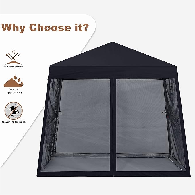 MASTERCANOPY Pop Up Gazebo Canopy with Mosquito Netting (10x10, Black)