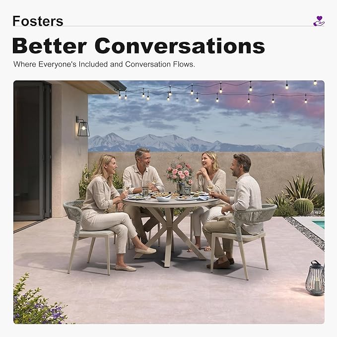 PURPLE LEAF 5 Pieces Outdoor Round Dining Set Aluminum Rattan Wicker Patio Table and 4 Chairs for Lawn Garden Porch Champagne