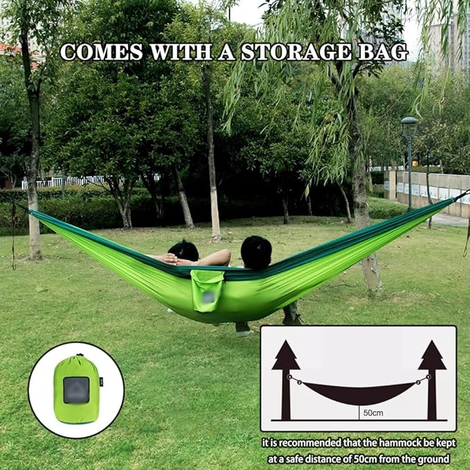 Creative Color Matching Double Hammock, Outdoor Anti-Rollover Nylon Hammock Chair, Easy to Set Up, Load Bearing 300kg/661.4lbs(Green)