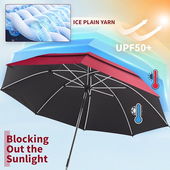 2 Pack 48.6" Double Canopy Umbrella with Clamp, UPF50+ Beach Chair Umbrella with clip, 360°Adjustable Portable Outdoor Wheelchair, Patio, Golf Carts,Camping(Not Include Chair)