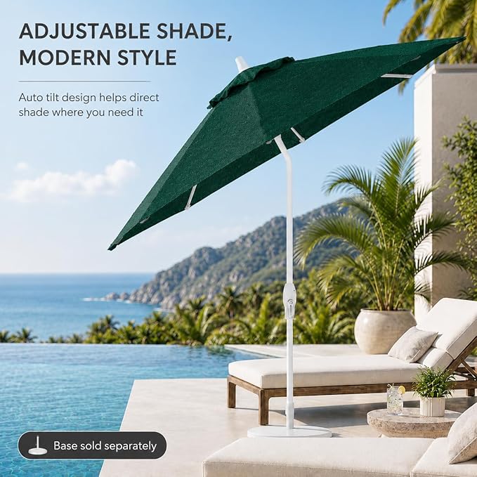 Treasure Garden 9ft Patio Umbrella - Outdoor Furniture Market Umbrella – Deluxe Auto-Tilt – White Aluminum Frame (Sunbrella, Forest Green)