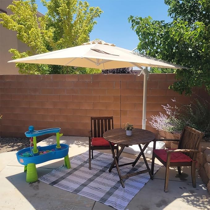 PURPLE LEAF 8 FT Patio Umbrella White Cantilever Umbrella Aluminum Square Outdoor Offset Umbrella Hanging Windproof with 360° Rotation for Garden Deck Pool, Beige