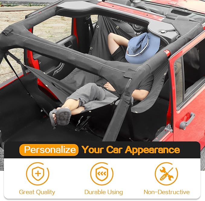 Hoolcar Hammock Adjustable Hammock Multipurpose Sun Shade and Cargo Cover Integrated with Storage Bag Compatible with Jeep Wrangler JKU 2007-2017, 2-Door, for Camping or Over Landing