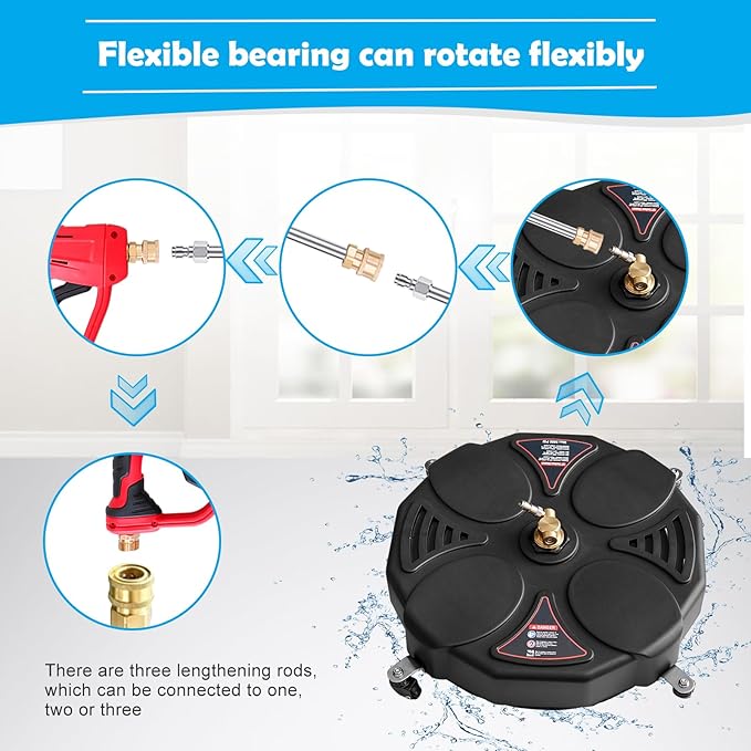 13" Pressure Washer Surface Cleaner with Turbo,Selkie Power Washer Driveway Attachment with 2 Power Washer Extension Wands &4 Wheels & 360 Rotating Turbo Nozzle,2500 PSI