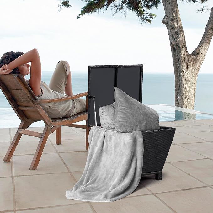 Outdoor PE Wicker Side Table with Storage – 13 Gallon Patio Storage Bin, All-Weather Rattan Coffee Table for Garden, Balcony, Poolside – Holds Hose, Cushions, Towels (Black)