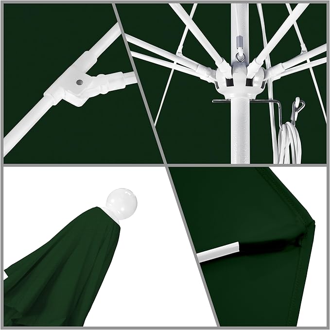 California Umbrella 11Ft Commercial Grade Market Umbrella, Pulley Lift, Aluminum/Fiberglass, 2mm pole wall, White Frame, Solution Dyed Hunter Green Fabric