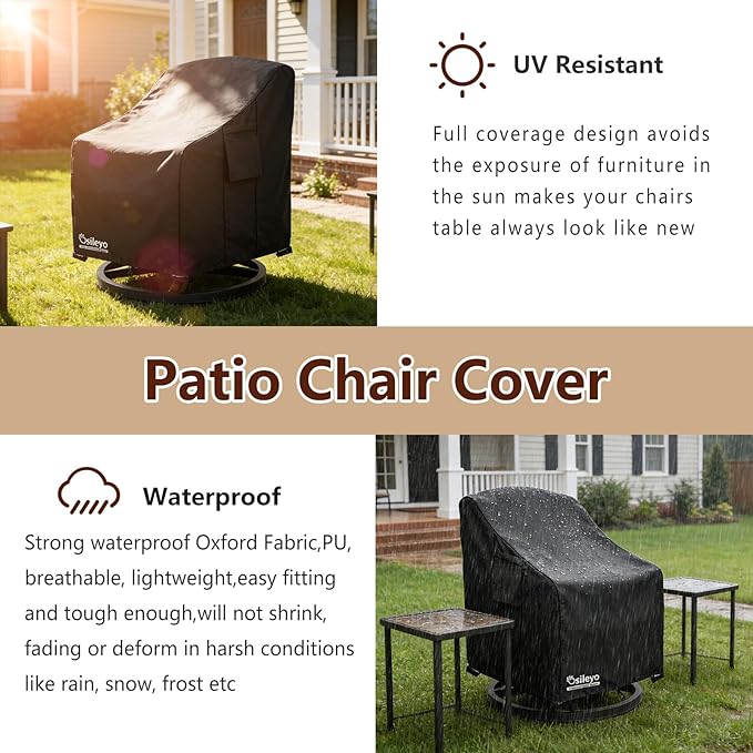 Patio Chair Covers 2 Pack,Swivel Lounge Chair Cover,Waterproof Heavy Duty Patio Furniture Covers for Outdoor Swivel Lounge Chair(30 W x 34 D x 38.5 H inches) Black