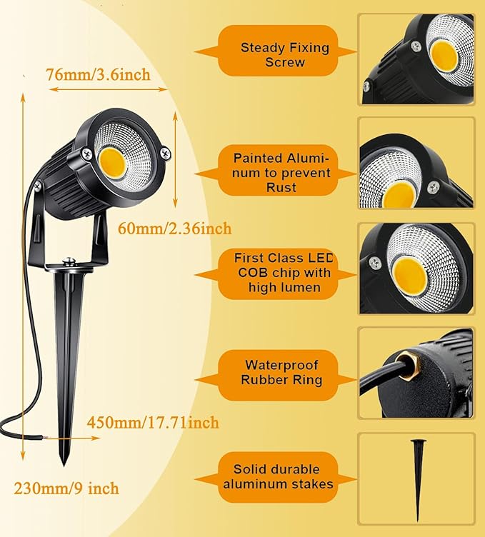 Low Voltage Landscape Lighting with Connectors Spotlights Outdoor Landscape Lights LED Garden Spot Lights 5W 500LM 12V 24V IP66 Waterproof for Garden Pathway Yard Walls Trees Flags(4 Pack)