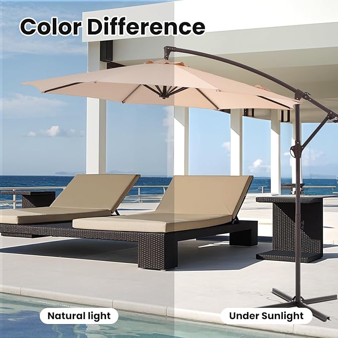 10FT Patio Umbrella, Outdoor Offset Cantilever Umbrella with Sturdy 8 Ribs, Easy Tilt Adjustment for Backyard Pool Garden,Beige