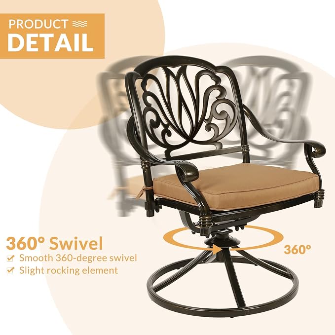 9-Piece Patio Dining Set, Outdoor Patio Table and Chair Set of 84” Oval Cast Aluminum Dining Table with Umbrella Hole, 6 Stationary, 2 Swivel Rocker Chairs, Patio Funiture Set for Backyard