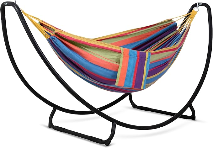 SUNCREAT Portable Space Saving Hammock with Stand, Two Person Hammock with Stand Included, Patent Pending, Rainbow
