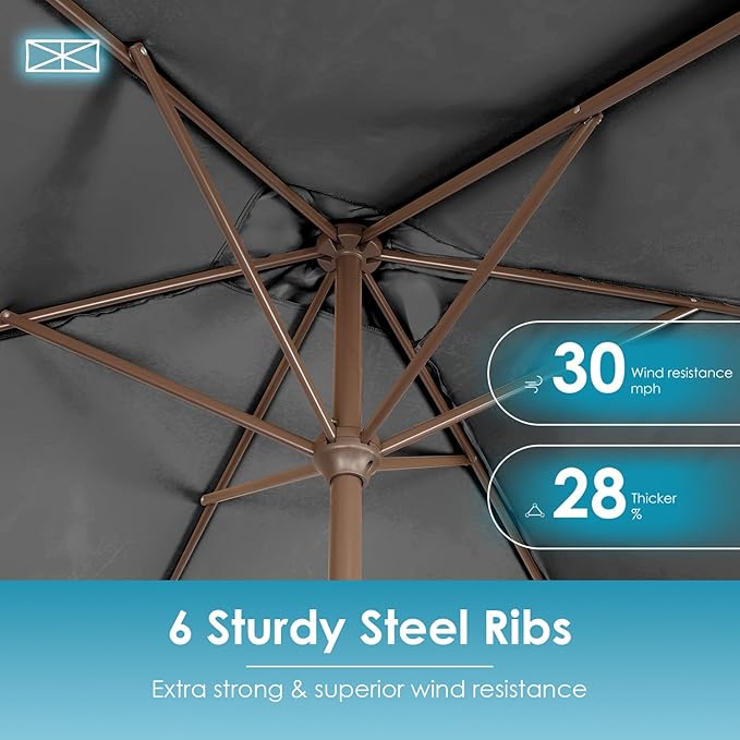GREENVINES 6.5X10 FT Rectangular-Patio-Umbrella | Outdoor-Table-Umbrellas | 6 Sturdy Steel Ribs | Push Button Tilt & Crank | Waterproof | Market Umbrella | for Pool Backyard Garden | Charcoal Gray