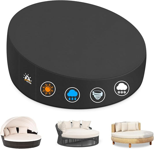 Zettum Outdoor Daybed Cover 92 Inch - 600D Patio Round Sofa Cover Waterproof & Heavy Duty, All Weather Protection Outdoor Furniture Covers for Canopy Daybed Sofa, 92" Dia x 35"/18" H