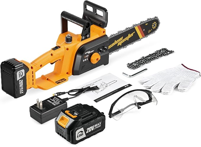 12" Electric Chainsaw Cordless, 20V Battery Powered Cordless Chain Saw, Chainsaw with 4.0Ah Lithium ion Battery and Charger