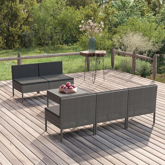 6 Piece Patio Lounge Set with Cushions,Patio Sofa,Outdoor Daybed,Outdoor Furniture Sets,Patio Seating,Patio Conversation Sets,Modern Set,Patio Furniture Set,Front Porch Furniture, Poly Rattan Gray