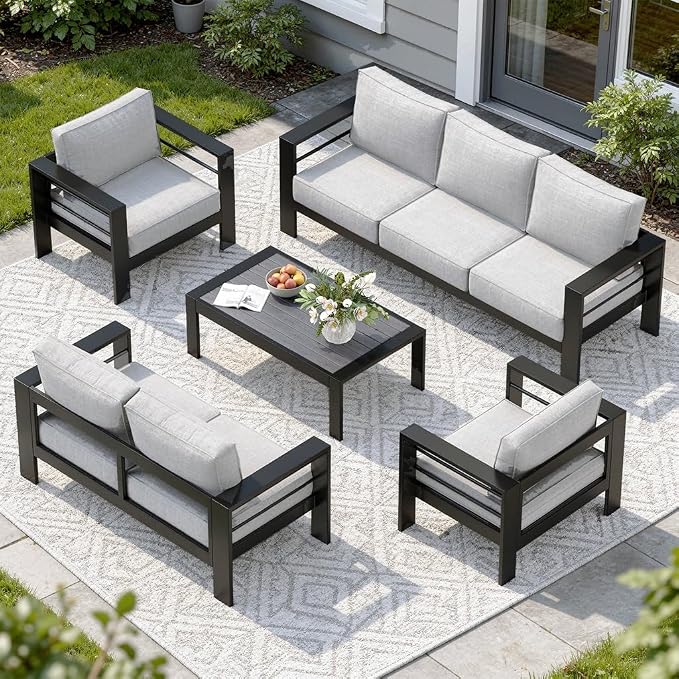 Solaste Aluminum Patio Furniture Set for All Weather, Oversized Metal Outdoor Furniture Set with 27.5" Deep Seating and 3.2" Wide Armrest, Outdoor Patio Conversation Sets with 10" Back Suport Cushion