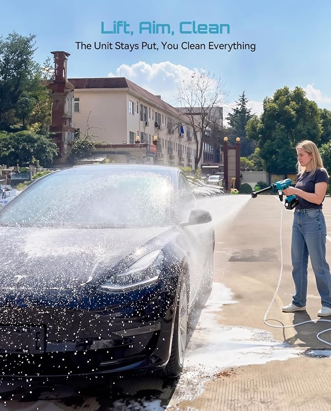 SEESII Cordless Portable Washer, Electric Power Washer with 4000mAh Battery, Lightweight Washer Gun with 6-in-1 Nozzle & 27FT Hose, Handheld Power Cleaner for Car, Driveway, Garden, Patio & Fence