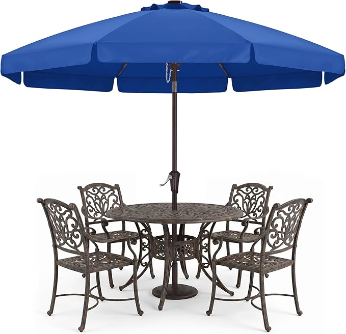 ABCCANOPY 9ft Scalloped Patio Umbrella, Outdoor Table Umbrella with Tilt and Crank, Fiberglass Ribs Deck Umbrella for Patio, Pool, Garden, Picnic (Blue)