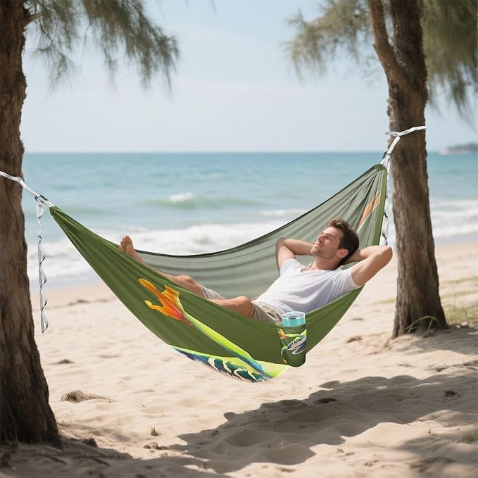 Red Eyed Tree Frog Camping Hammock, Portable Lightweight Single Hammock with Tree Straps and Aluminum Carabiners, 114" x 54" Travel Hammock for Hiking Backpacking Beach