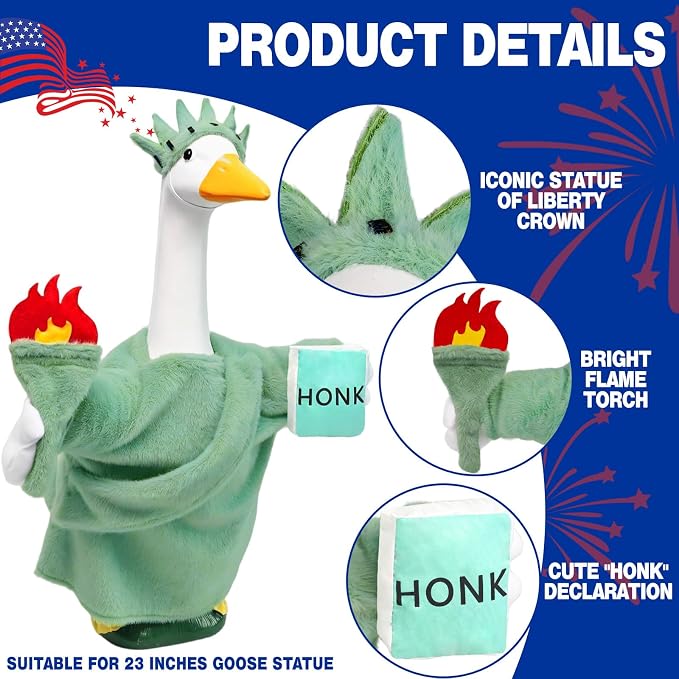 Statue of Liberty Porch Goose Outfit for 23 Inch Lawn Goose Patriotic 4th of July Costume for Cement & Plastic Goose Sculpture, Independence Day Goose Clothes for Garden Patio Yard Decoration