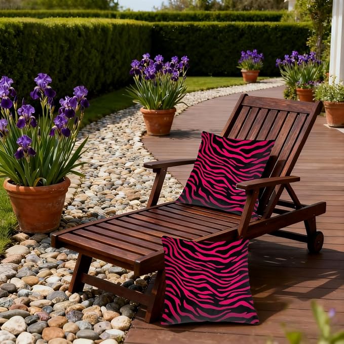16x16 Inch Outdoor Pillow Covers Set of 2 Waterproof Throw Pillow Covers Decorative Couch Cushion Covers Hot Pink Black Zebra Print Square Pillowcases Protectors for Patio Garden Sofa