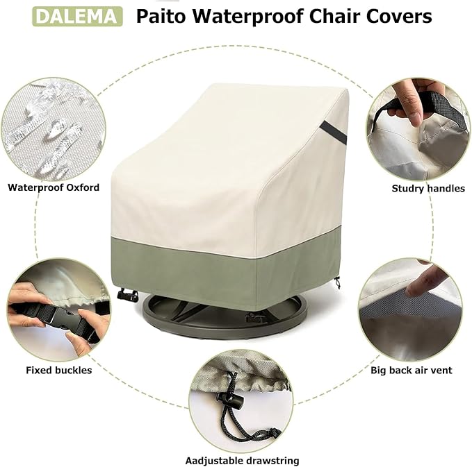 Outdoor Swivel Chair Cover 2 Pack,600D Heavy Duty 100% Waterproof Outdoor Chair Covers,Patio Furniture Covers for Swivel Patio Chairs,37.5" W x 39.25" D x 36" H,Beige