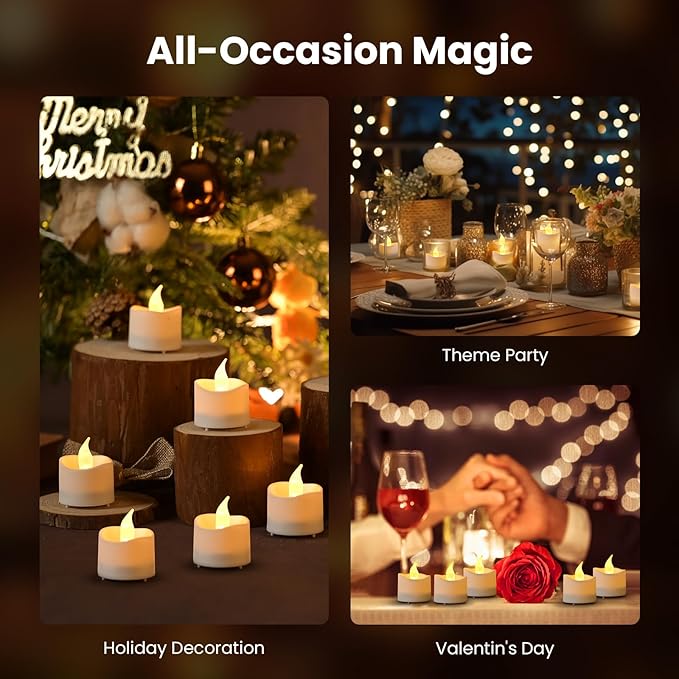JOSU Rechargeable Flameless Tea Lights Candles with Remote Timer, Battery Operated LED Tealight Candles with 2 x 6-Port USB-C Cable for Votive Wedding Table Centerpiece Home Aniversary Decor, 12-Pack