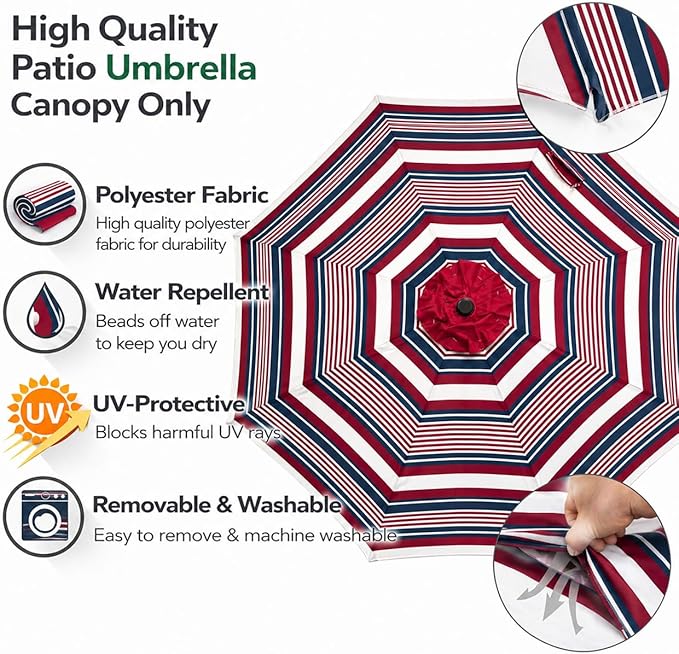 Sfmora 9ft Patio Umbrella Replacement Canopy for 8 Ribs, Outdoor Umbrella Canopy ONLY, Market Umbrella Top, Water-Resistant & UV-Protective