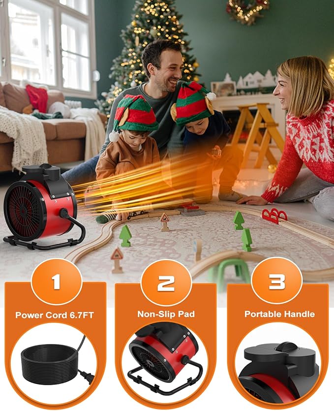 Outdoor Patio Heaters - 1500W Portable Electric Garage Heater with 2S Fast Heating, Overheat Protection, Heaters Heat Up in 3 Modes, Patio Heaters for Outdoors, Tents and Indoors, Red