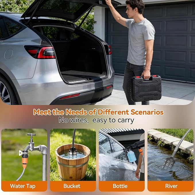 Portable Washer Cleaning Accessories, Cordless Portable Washer, Handheld Washer 6-in-1 Nozzle,33FT Hose,Cleaner for Car,Garden,Floor,Patio,Black