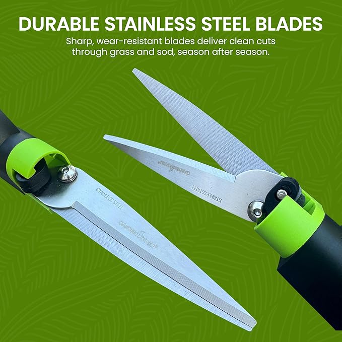 Garden Guru Hand Grass Clipper Scissors 360 Degree Rotatable Cutter Head - Ultra Sharp Stainless Steel Grass Shears - Comfort Grip Handles - Perfect for Edging Lawn, Trimming Shrubs & Flowers
