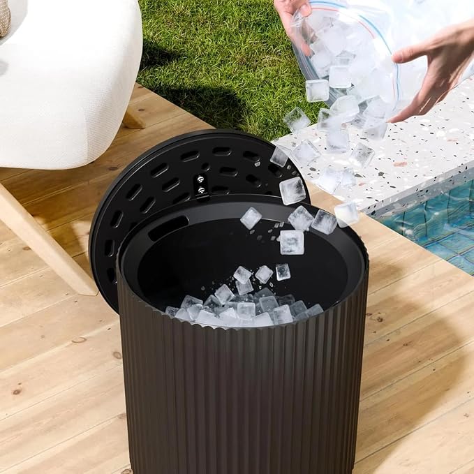 Outdoor Cooler Side Table, Patio Portable Ice Bucket Cooler