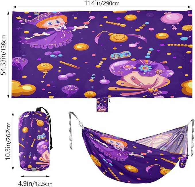 Mardi Gras Carnival Little Doll Beads Outdoor Hammock with Tree Straps Tree Hammock for Outside Beach Patio Garden