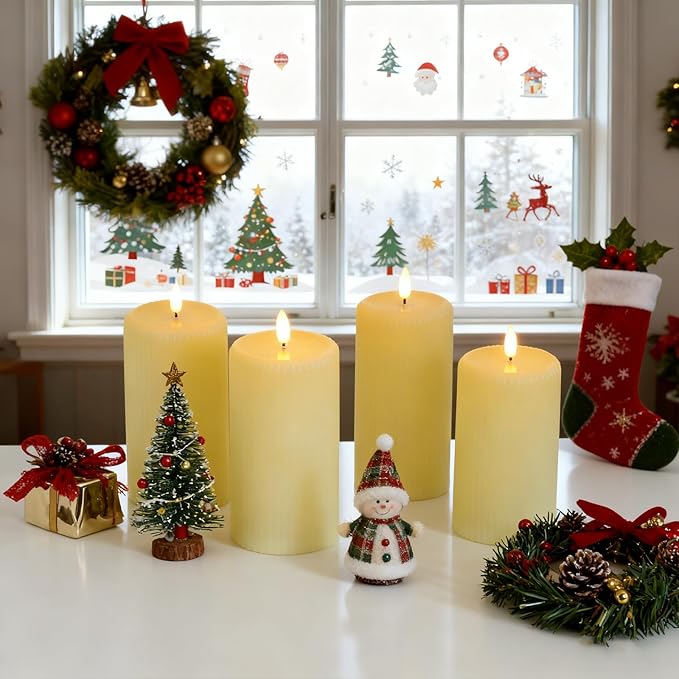 Lezonic 4pcs Flameless Candles with Remote, Battery Operated LED Candles Ivory Plastic, Flickering Electric Pillar Candles Realistic Drip Wax Effect for Home, Wedding, Christmas Party(Not Waterproof)