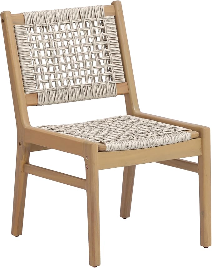 Christopher Knight Home Levi Acacia Wood Dining Table Set for 6, Solid Wood Outdoor Dining Set for 6, 7 Piece Patio Dining Table and Chair Set with Wicker Seat & Back, Light Gray + Light Teak
